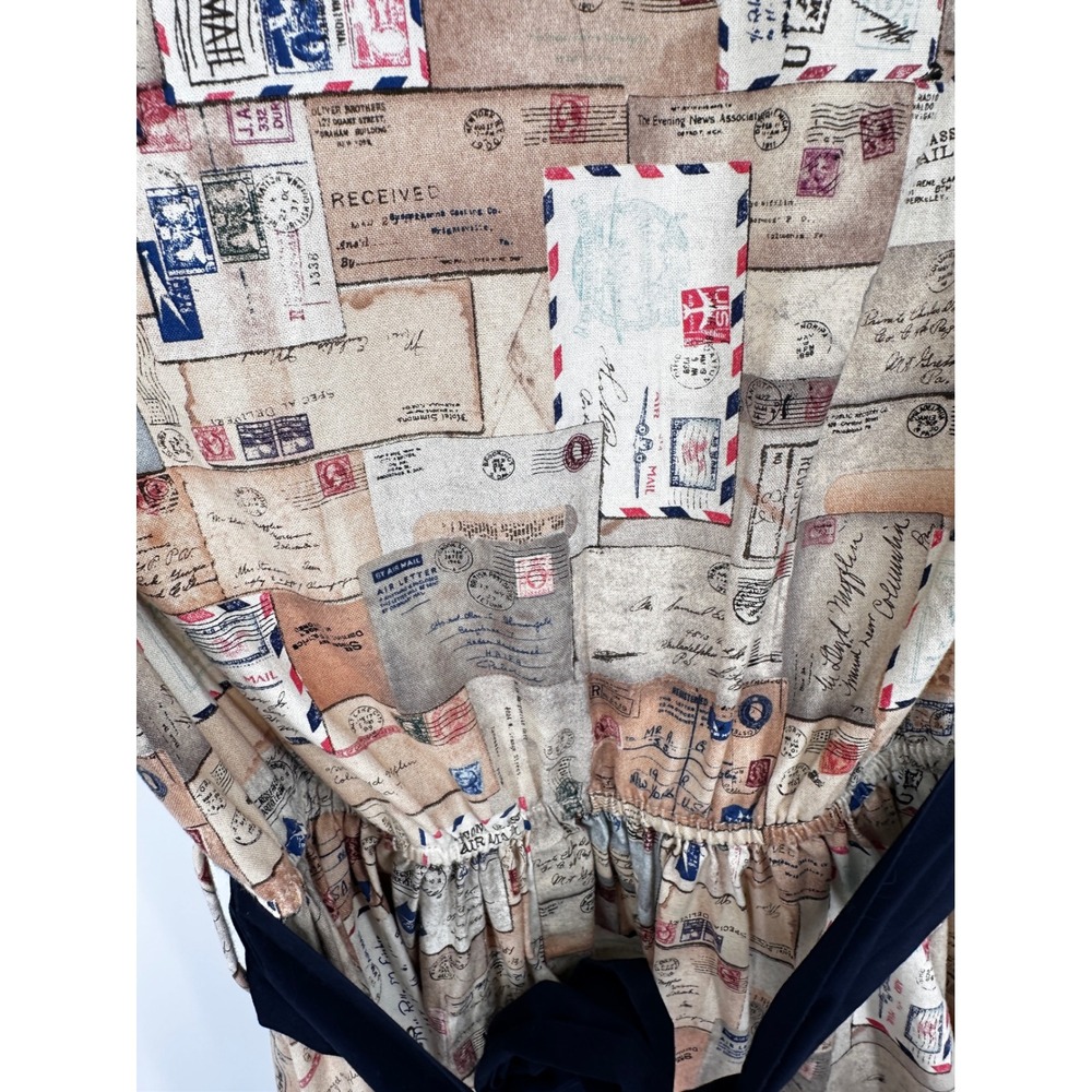Retrolicious Modcloth Portcard Love Letters Print Dress Womens Small Tan Novelty - Picture 10 of 14